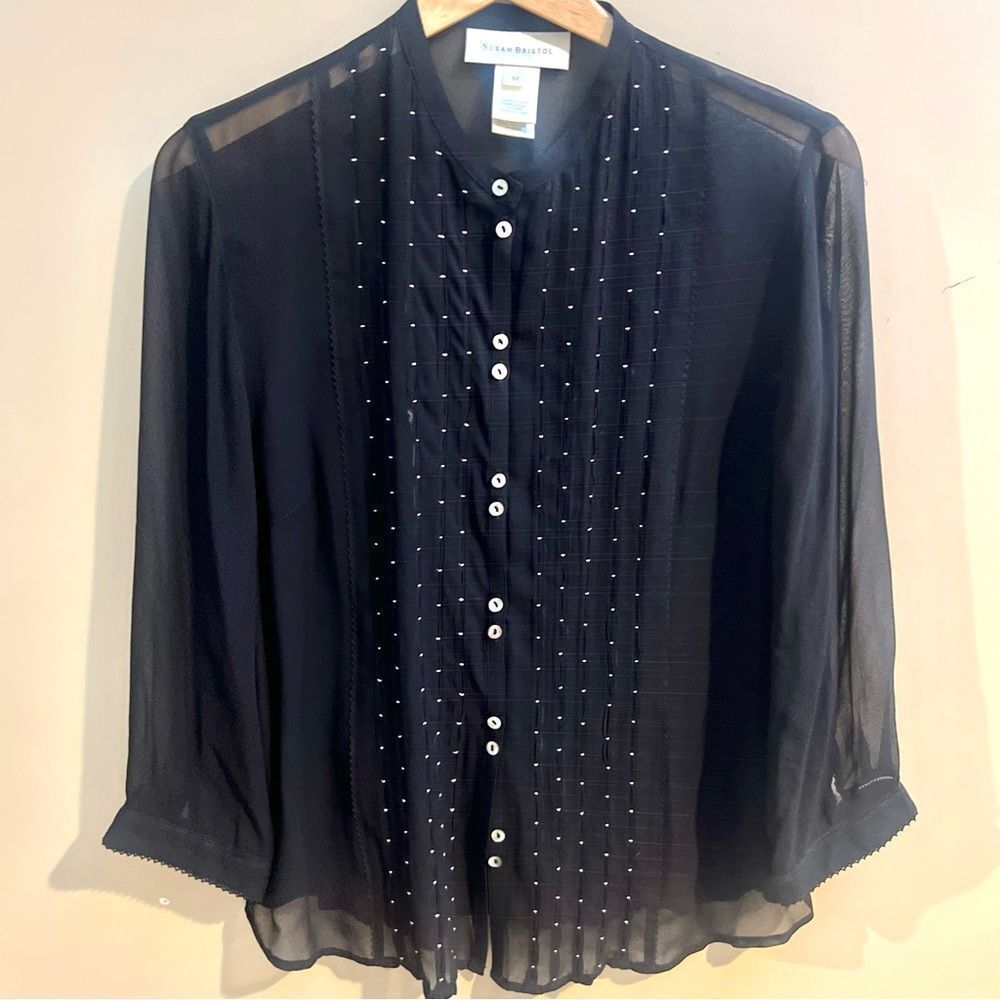 Susan Bristol Collection Black Sheer Button-Front Blouse